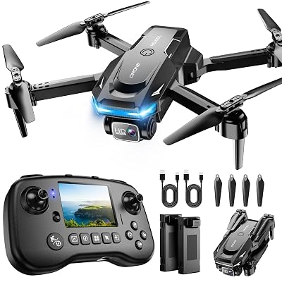 Drone with Camera - Drone with Screen on Controller for Beginners, Foldable Remote Control Quadcopter with Gesture Control, 3D Flip, One Key Start, Emergency Stop, 2 Batteries, Easier to use to use