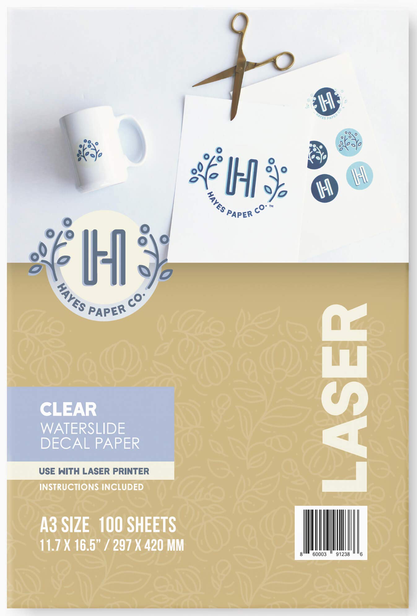 Hayes Paper Co. Waterslide Decal Paper Laser Clear (A3, 100 Sheets)