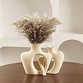 Ceramic Vases for Decor, Set of 2 Small Decorative Vase Modern Boho Aesthetic Flower Vases for Table Centerpiece Dining Room Shelf Living Room Office Décor, Beige