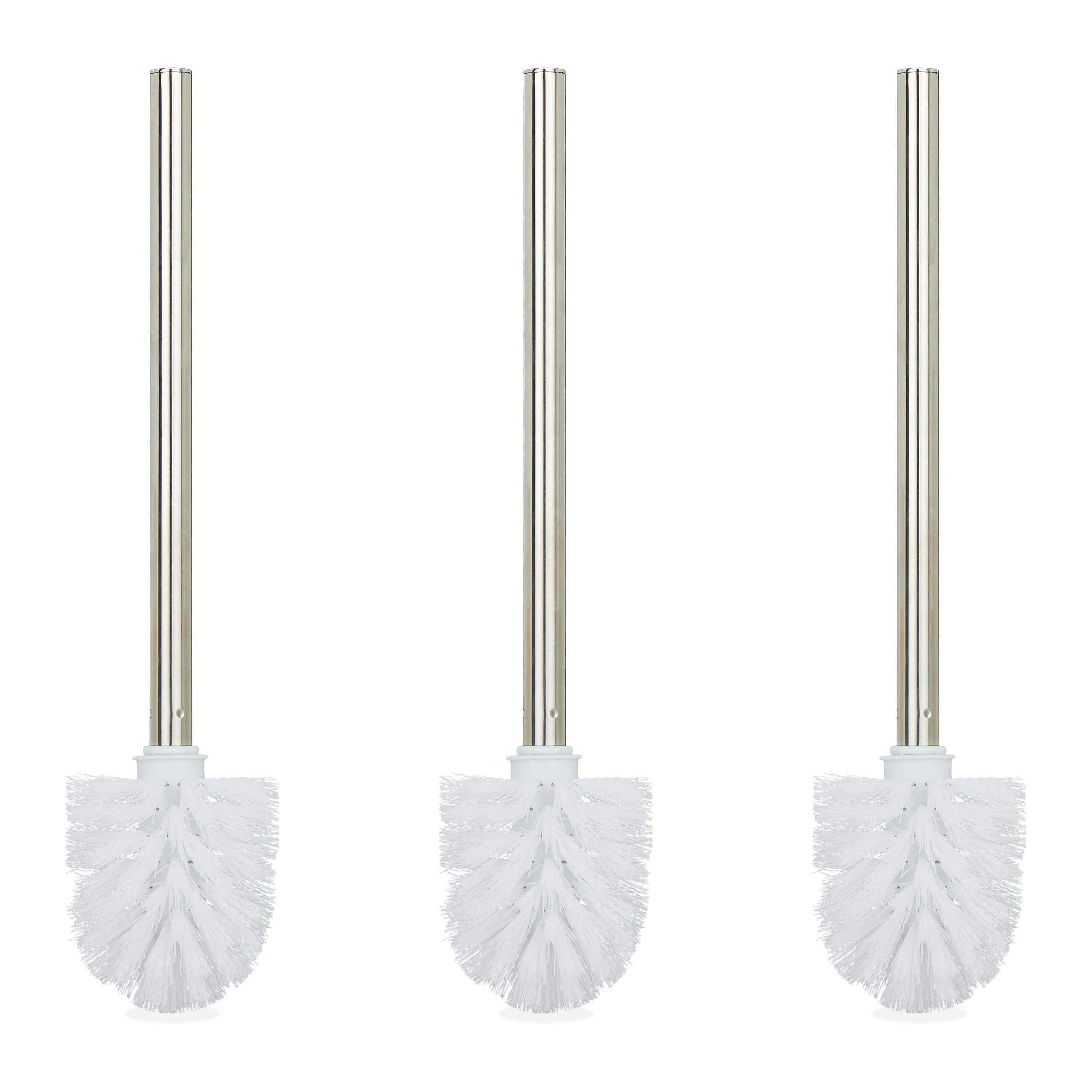 Relaxdays Toilet Brushes, Set of 3, Replacement, Removable Head, Stainless Steel Handle, H x diam. 35 x 8 cm, White