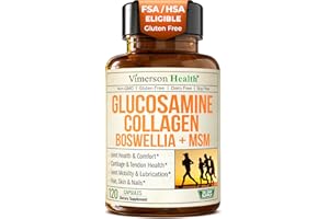 VIMERSON HEALTH Glucosamine Chondroitin MSM with Hydrolyzed Collagen Peptides - Joint Support Supplement with Quercetin, Bromelain & Boswellia Extract - Collagen pills for Hair Skin Nails - FSA Eligible 120 Caps