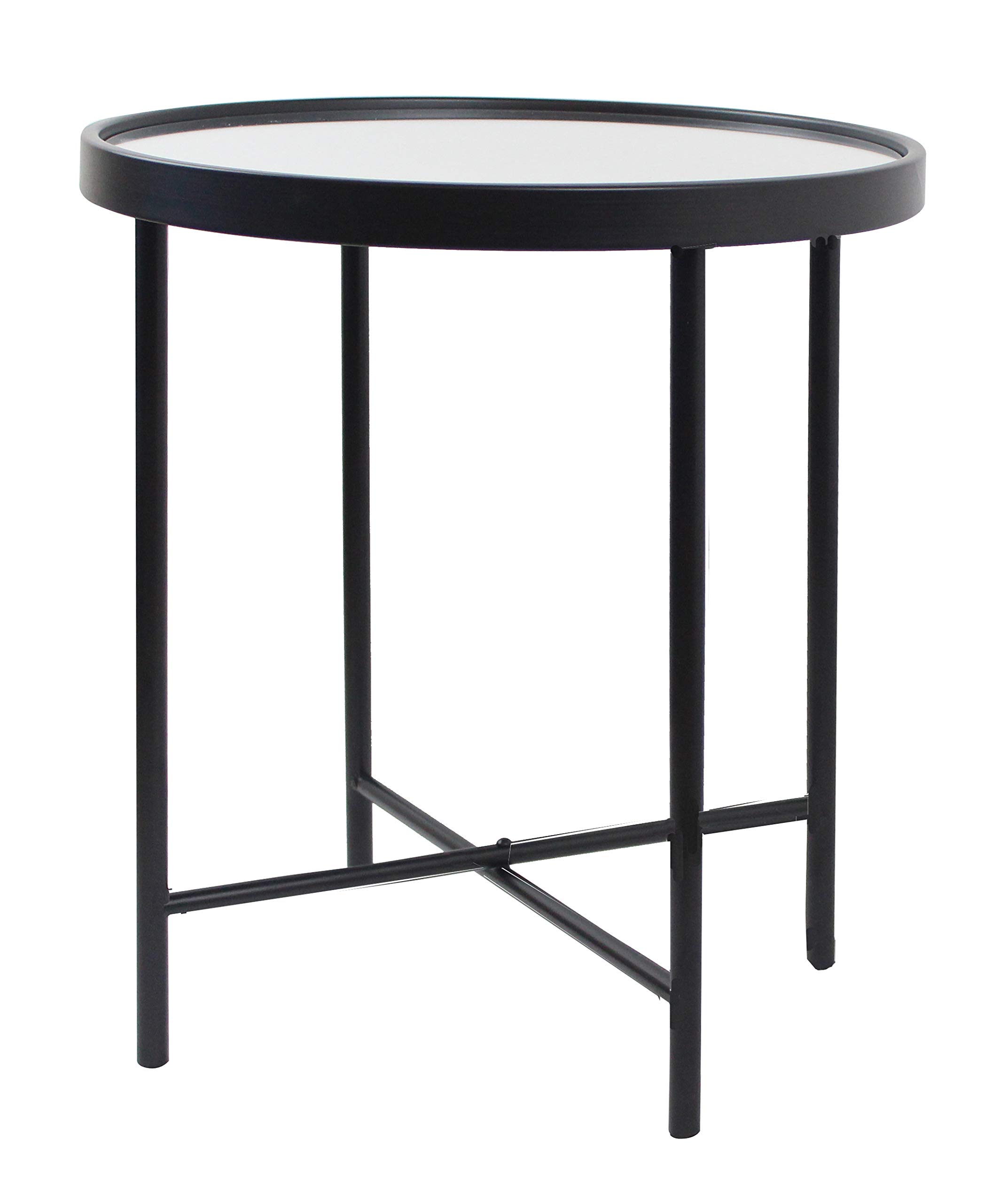 Alario Mirror Top Round Side/End Table/Lamp Table (42.5 diax47cm, Black/Mirror)