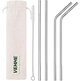 VEHHE Metal Straws Stainless Steel Straws Drinking Straws Reusable - 10.5" Ultra Long 4 + 1 - W/Cleaning Brush for 20/30 Oz f