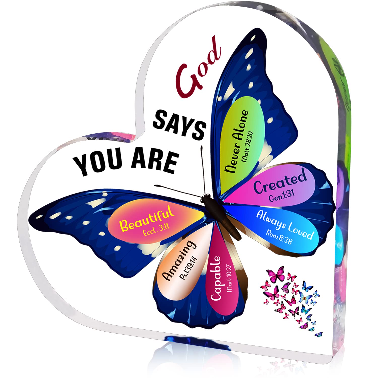 JUNQIU Christian Gifts for Women, Inspirational Faith Gifts for Women Religious, Bible Verse and Encouragement Butterfly Desk Decor, Gift for Mom, Friend, Sister- Acrylic Hearts Plaques