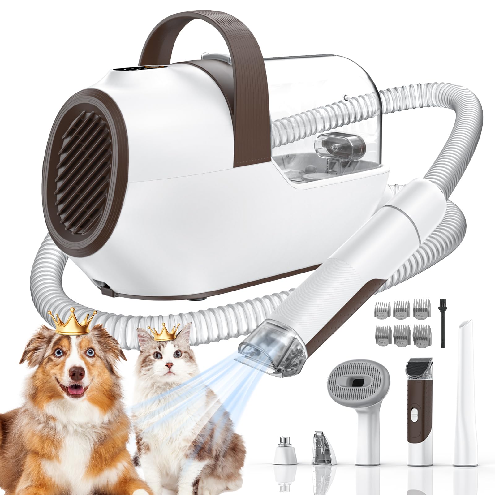Photo 1 of Ozumek Dog Grooming Vacuum, Dog Grooming Kit with Pet Clipper Nail Grinder, 3 Suction Modes Dog Brush Vacuum with 6 Pet Grooming Tools (Brown)