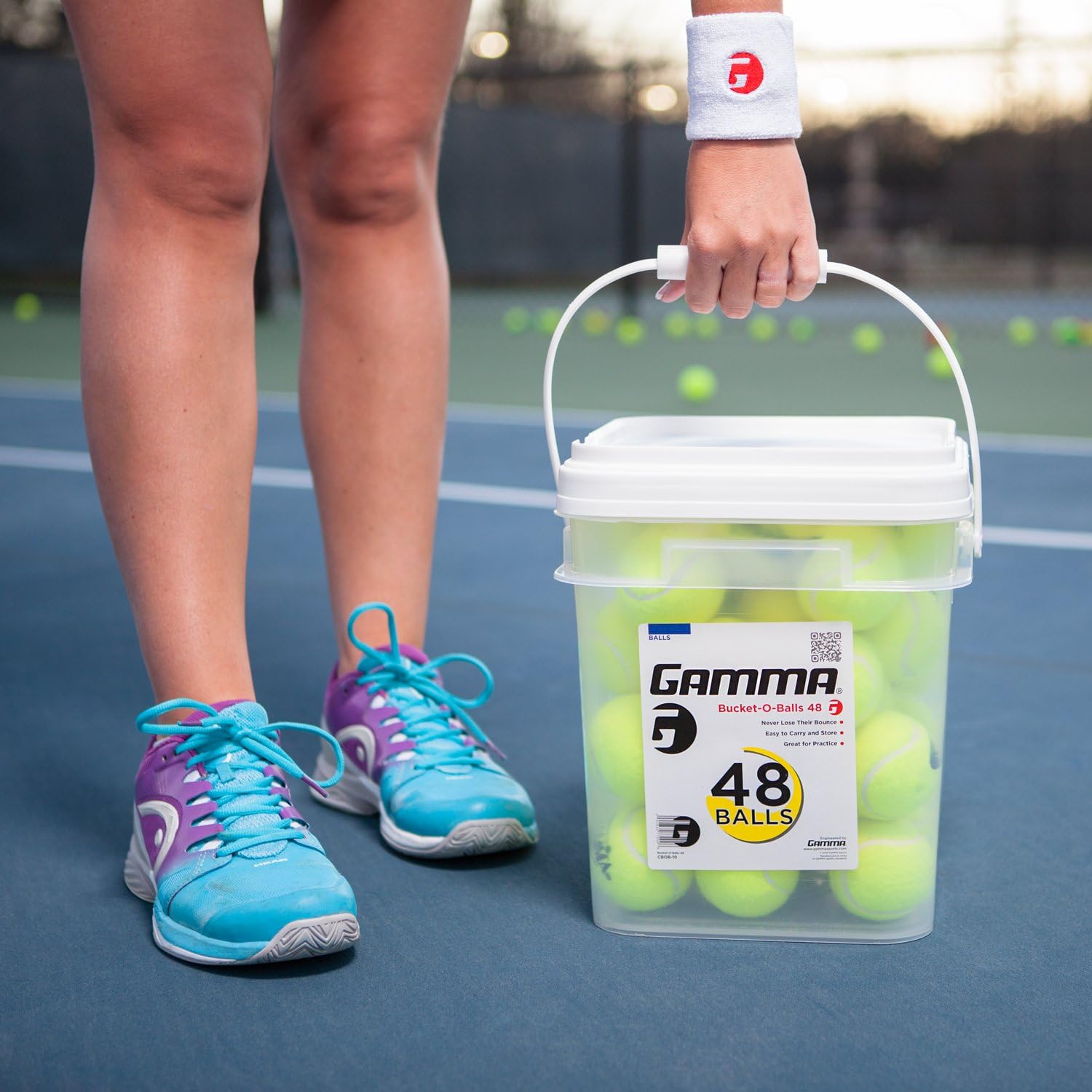 GAMMA Pressureless Tennis Ball Bucket| Case w/48 Practice Balls| Sturdy/Reusable/Portable Bucket to Replace Less Durable Tennis Mesh Bags| Ideal For All Court Types| Gamma Premium Tennis Accessories : Tennis Balls : Sports & Outdoors