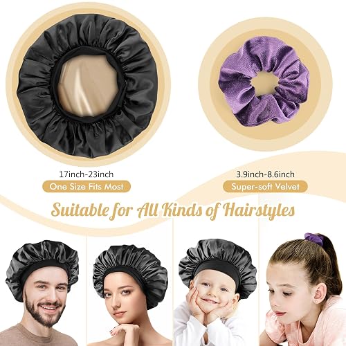 BONNET QUEEN Silk Bonnet For Sleeping Satin Bonnet For Women Double Layer Reversible Hair Wrap Elastic Sleep Cap With 2 Scrunchies & 1 Satin Bag (Pink