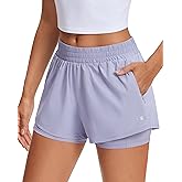 Stelle Women's 2 in 1 Running Shorts Athletic Workout Gym Shorts High Waisted Shorts with Liner Zipper Pockets