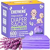 Baby Disposable Diaper Sacks (600 ct.) Fresh Baby Powder Scented, Easy-To-Tie Tabs, Diaper Disposal Bulk Diaper Sacks Dog Poop Bags Cat Litter Waste Bags Sanitary Pads Disposal Bags (600 Bags, Purple)