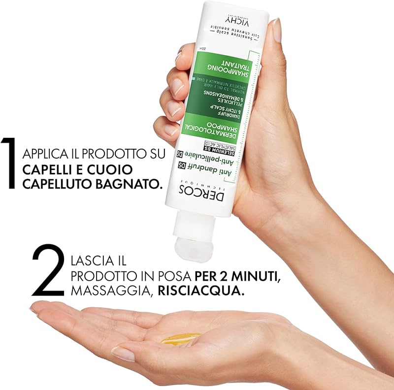 Dercos, Shampoo Anti-Forfora DS, Per Capelli da Normali a Grassi, Azione Riequilibrante, Effetto Anti-Ricomparsa, Arricchito con Disolfuro di Selenio e Acido Salicilico, 200 ml