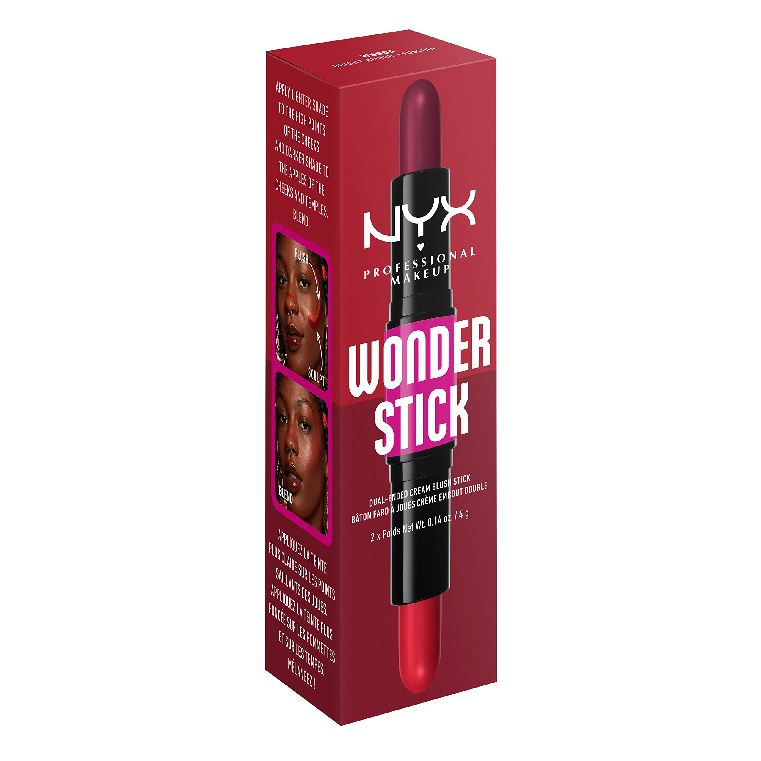 NYX PROFESSIONAL MAKEUP Wonder Stick Blush with Hydrating Hyaluronic Acid, Dual-Ended Cream Blush Stick - Bright Amber & Fuchsia
