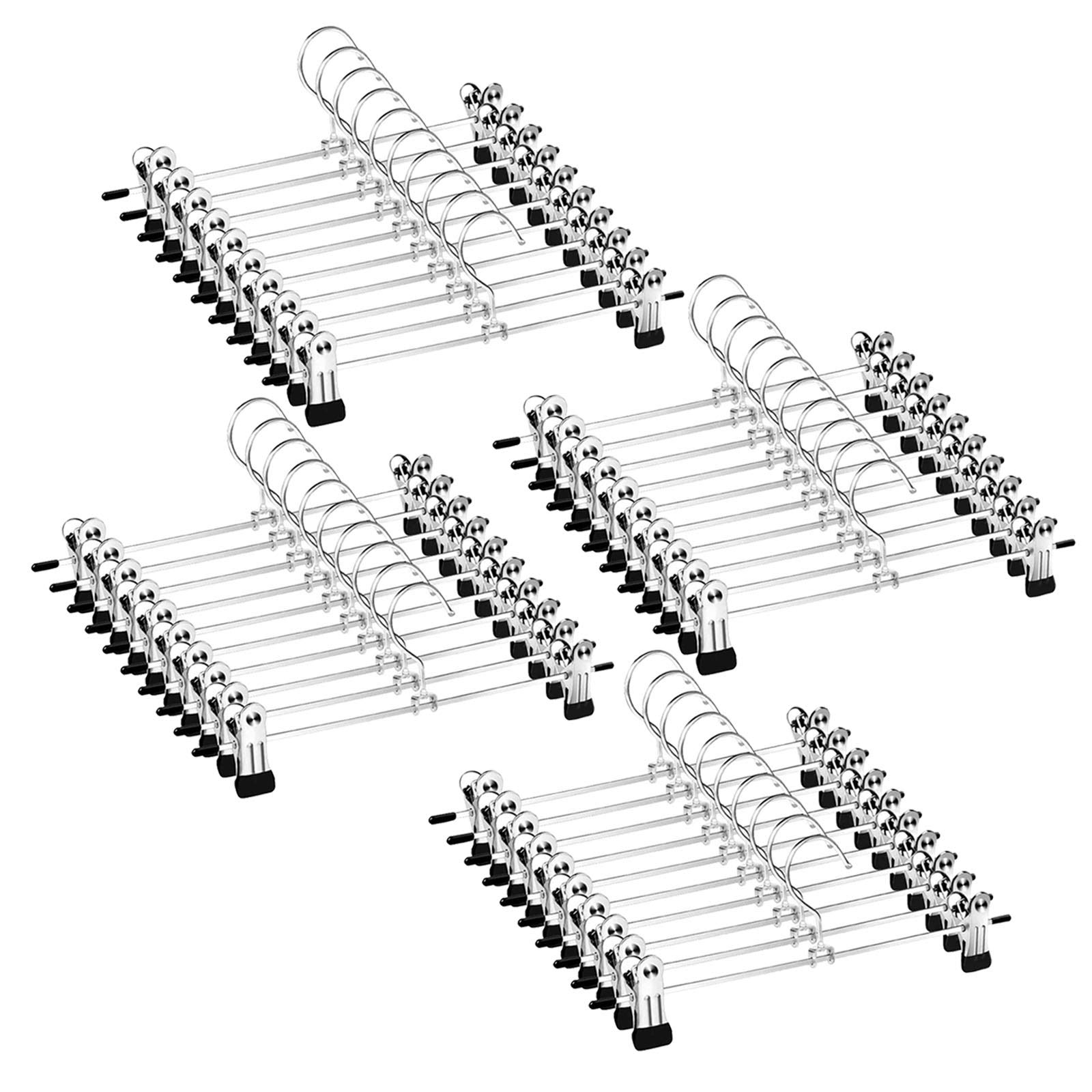 Silver Trouser & Skirt Hangers - 40 Pack Metal Adjustable Non-Slip Coat Hangers for Adults & Kids