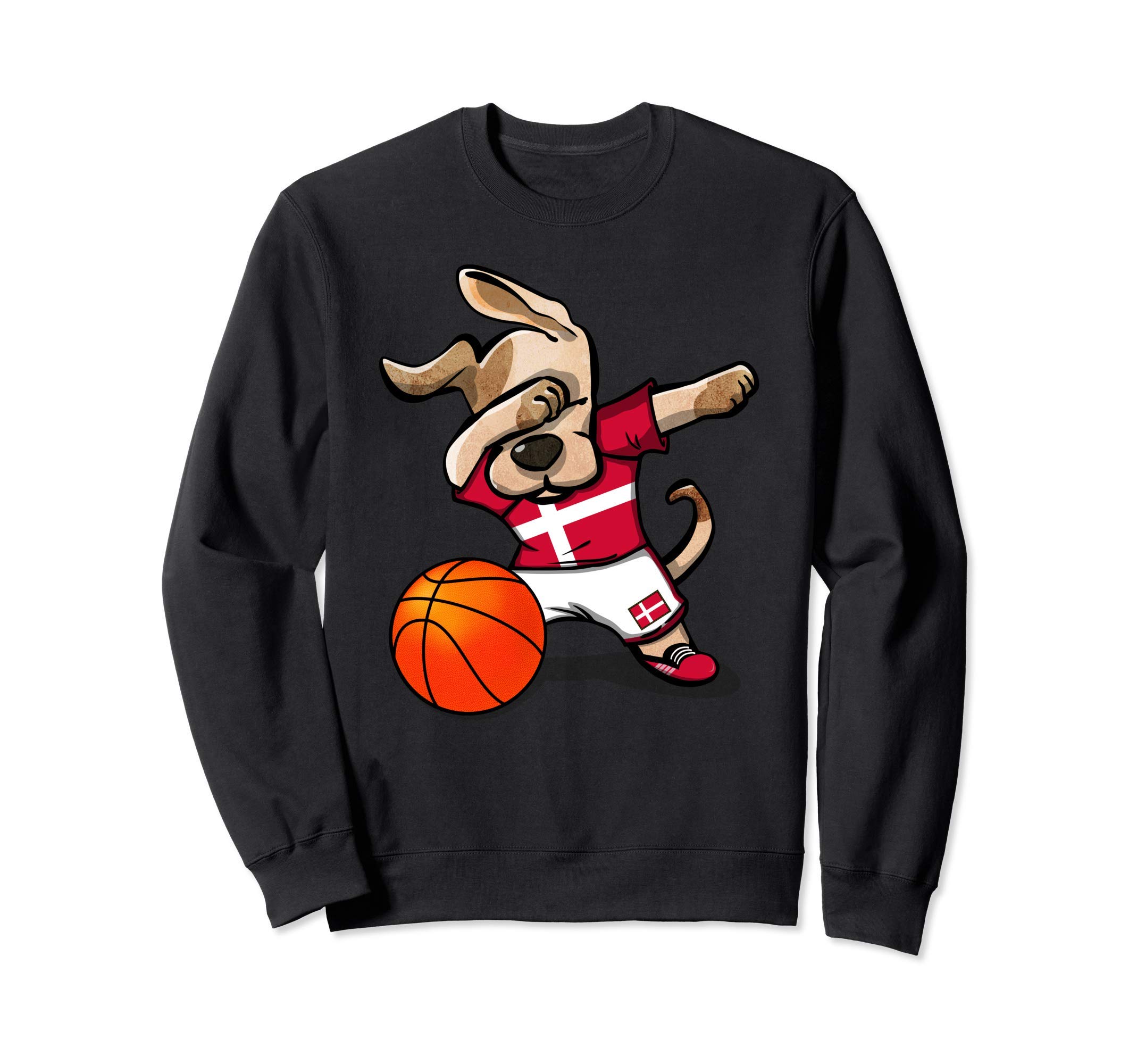 Funny Dabbing Dog Denmark Basketball - Danish Flag Sport Sweatshirt