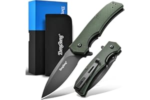 ZhengSheng Praxis Pocket Knife, 2.9" D2 Steel Folding Knife with G10 Handle PVD Titanium Coating Blade Lightweight for every day carry