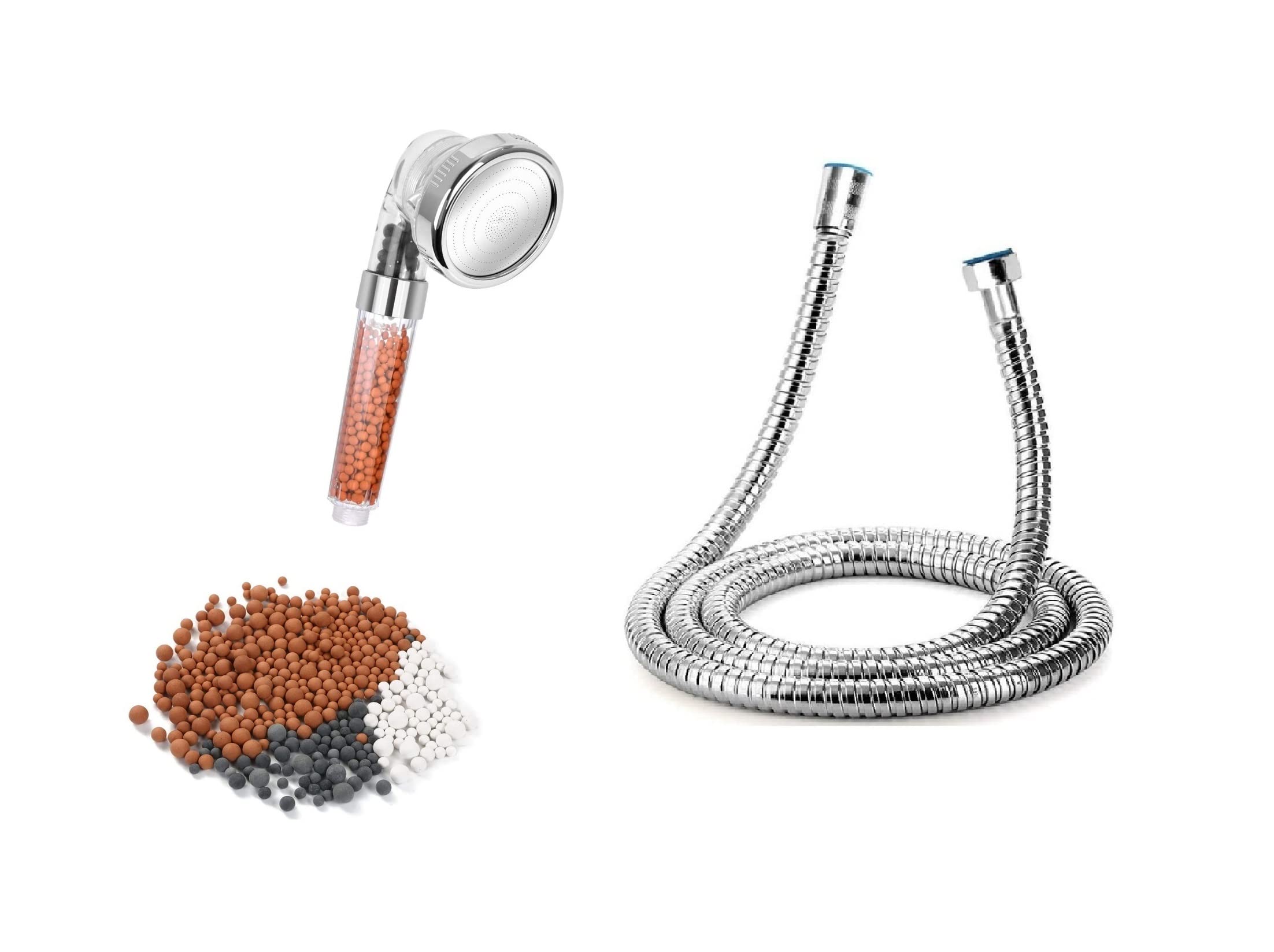 Shower Head with Hose 1,5 m/59in Fits 95% Wall Outlet or Mixer taps 1/2G 20mm (Might not fit Electric Shower), 1 or 3 Spray Mode Filtration Shower Spray Ionic (3 Mode Ionic + Hose 150)