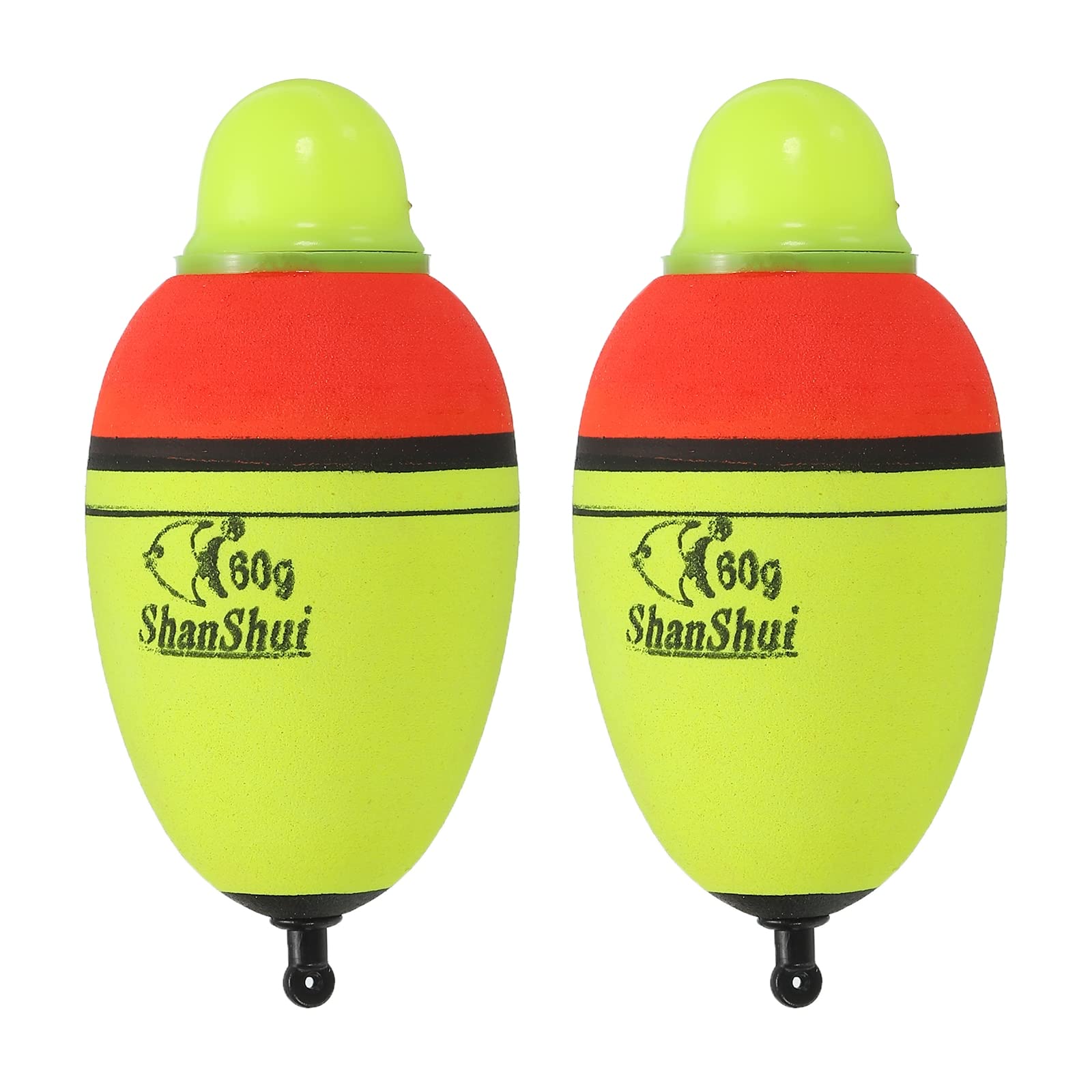 PATIKIL 2.1oz Lighted Fishing Slip Bobbers, 2 Pack EVA Green Red LED Light Up Fishing Float for Night Fishing, Yellow