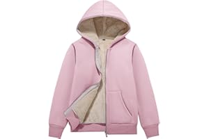 Flygo Unisex Boys Girls Fleece Jacket Hoodie Sherpa Lined Zip Up Hooded Sweatshirt Kids Winter Jackets