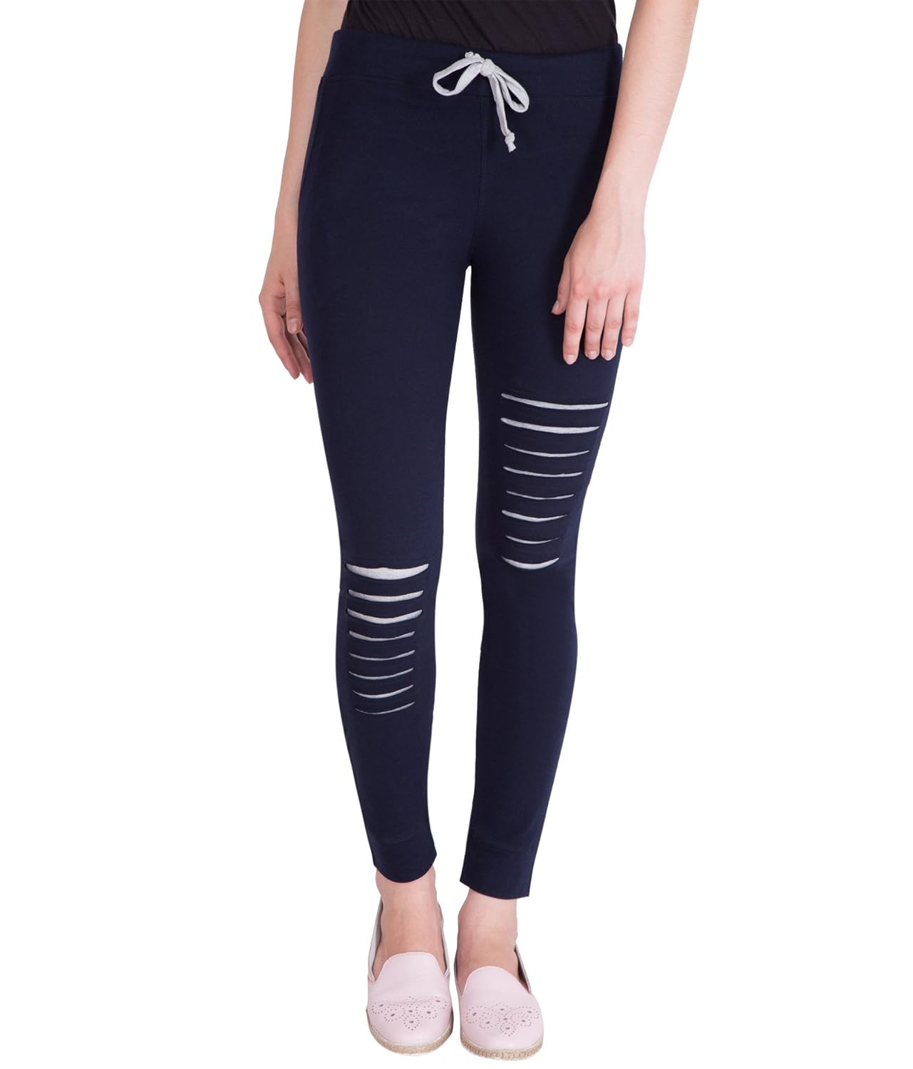 american-elm women's navy blue cotton designer track pants