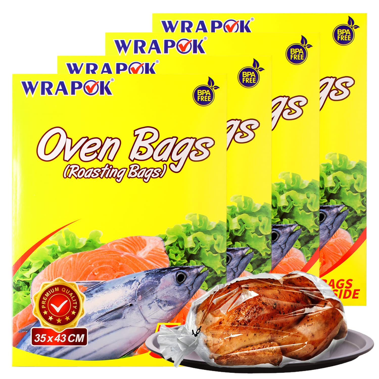 WRAPOK Roasting Cooking Bags Oven Chicken Bag for Meat Poultry Fish Seafood Vegetable, Medium - 20 Bags (14 x 17 Inch)