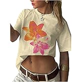 SOLY HUX Women's Floral Print T Shirt Y2k Aesthetic Graphic Tees Short Sleeve Vintage Summer Tops