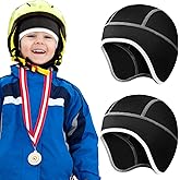 SATINIOR 2pcs Reflective Skull Cap Helmet Liner Kid Thermal Black Thin Run Hat Winter Bike Warm Stripe Ski Youth Ear Cover