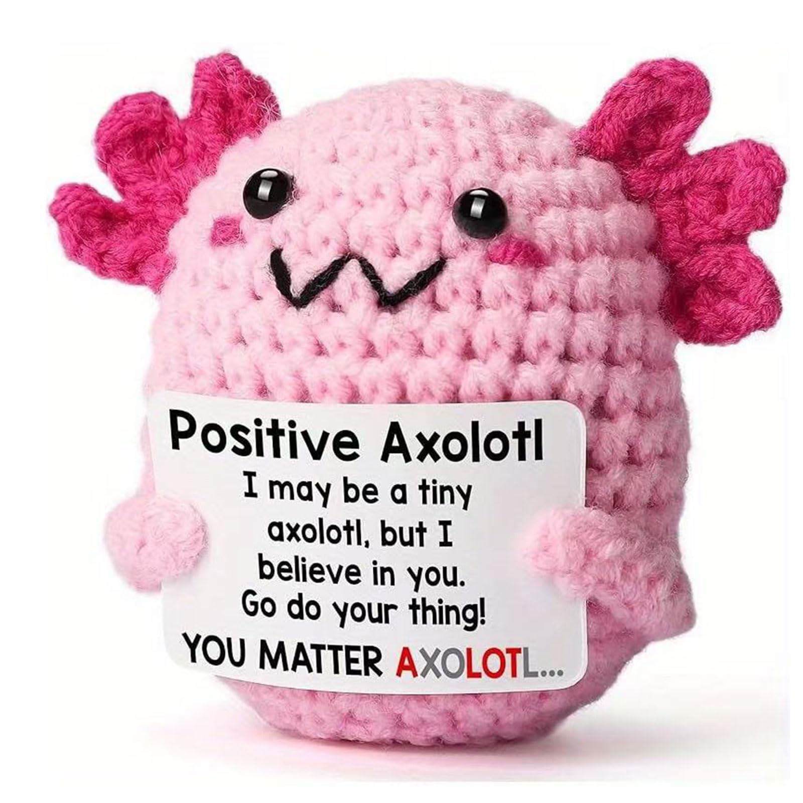 Tastetreasure Crochet Axolotl, Funny I Love You Axolotl Plush Doll with Positive Quote Card, Cute Hand-Knitted Stuffed Animal, Friendship Gifts for Women, Girls, Coworkers