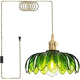 Beser·Win Plug in Pendant Light, Hanging Lights with Plug in Cord, Hanging Light Fixture with Green Glass, E26 Pendant Lighti