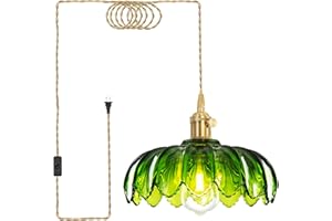 Beser·Win Plug in Pendant Light, Hanging Lights with Plug in Cord, Hanging Light Fixture with Green Glass, E26 Pendant Lighting for Kitchen Island, Bedroom, Dining Room, Living Room