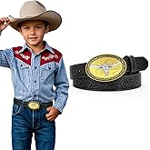SUOSDEY Kids Western Belt for Boys Girls,Toddler Youth Cowboy Cowgirl Genuine Leather Belt with Longhorn Bull Buckle
