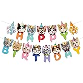 Cat Birthday Decorations, Tumwisk 2 Set of Happy Birthday Banner, Cat Theme Party Banner Supplies for Cats Lovers and Pets