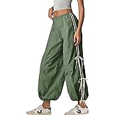 Zhiyouni Parachute Pants for Women Elastic High Waist Full Twist Hiking Cargo Pants Trousers