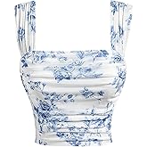 SOLY HUX Women's Floral Print Tank Tops Square Neck Sleeveless Going Out Tops Double Lined Summer Crop Tank Tops