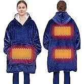 Covfirst Heated Wearable Blanket Hoodie, 3 Heat Settings Oversized USB Heated Hooded Blanket for Adult, Cozy Warm Christmas Heated Hoodie Blanket Sweatshirt with Giant Pocket (No Battery)