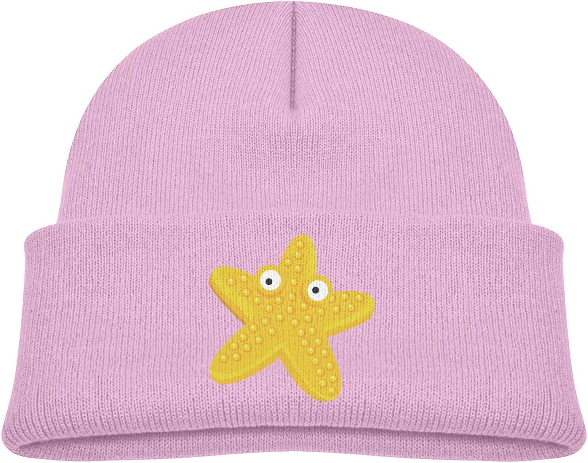 Kids Knitted Beanies Hat Yellow Seastar Winter Hat Knitted Skull Cap for Boys Girls Black