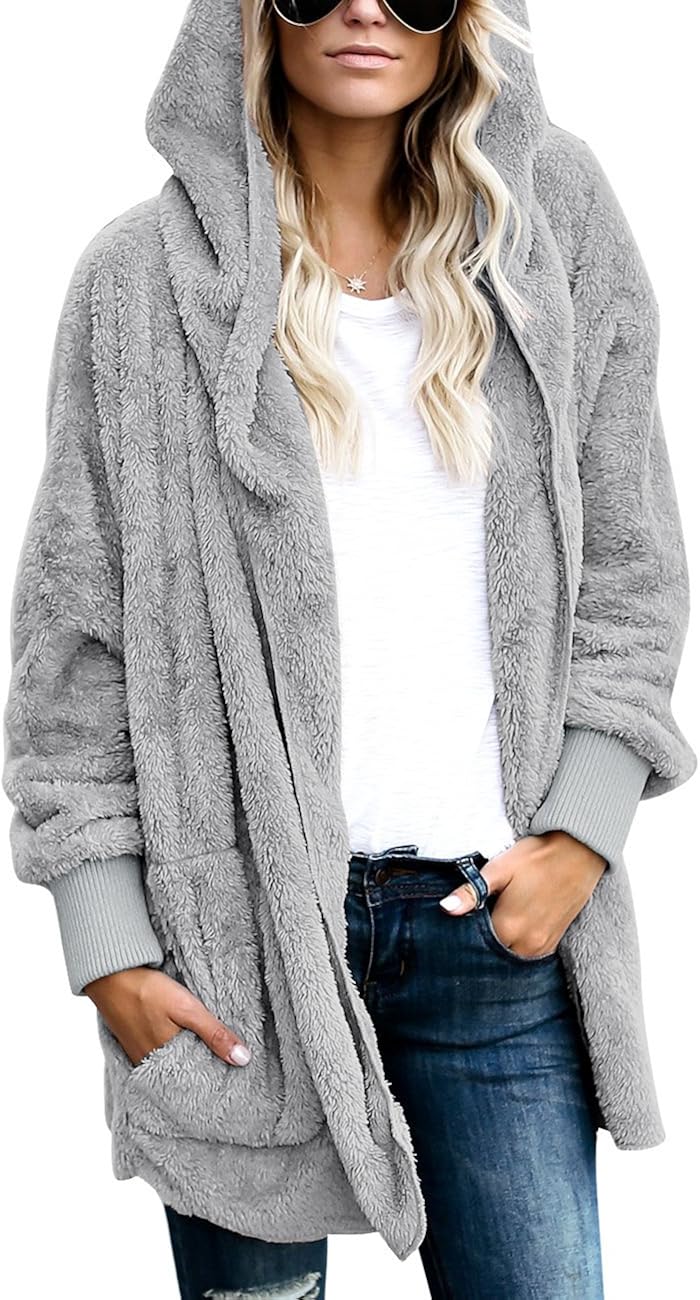 LookbookStore Women's Oversized Open Front Hooded Draped Pockets Cardigan Coat at  Women's Coats Shop
