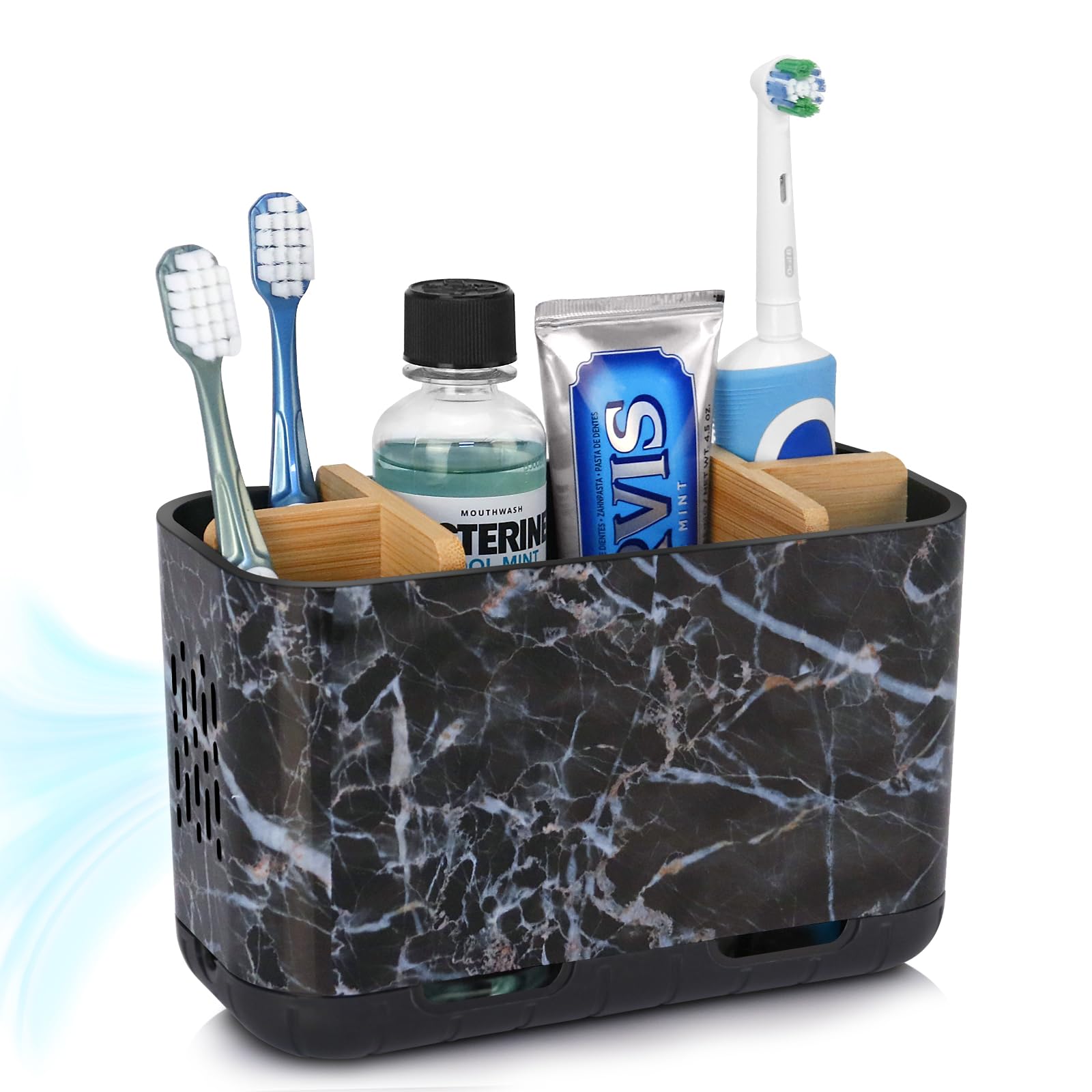 PARKMANI Electric Toothbrush Holders for Bathrooms, Toothbrush and Toothpaste Holder, Detachable Bathroom Toothbrush Caddy With Drainage for Family, Kids (Marble Black, Large)