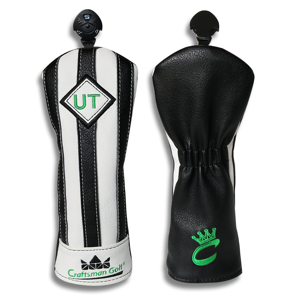 Craftsman Golf Black with White Stripes Series Golf Club Driver Wood UT Hybrid Head Cover Headcover Also can Customize Your Name Version