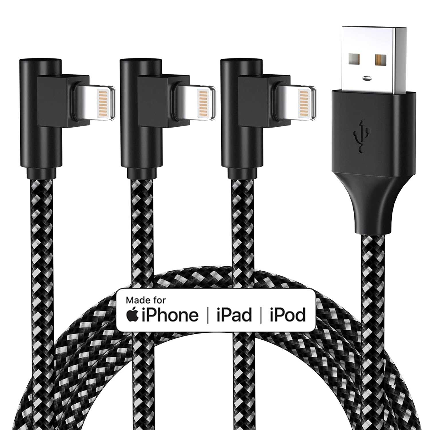 [Apple MFi Certified] 3Pack 10FT Lightning Cable,90 Degree iPhone Charger Cord Compatible iPhone 12/Max/11Pro/11/XS/Max/XR/X/8/8P/7 and More