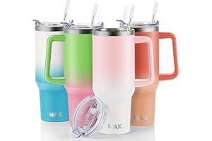 MaxBase 40 oz Tumbler with Handle and Straw Lid, Insulated Reusable Stainless Steel Travel Mug Keeps Drinks Cold up to 34 Hours, 100% Leakproof Bottle for Water, Iced Tea or Coffee, Smoothie and More