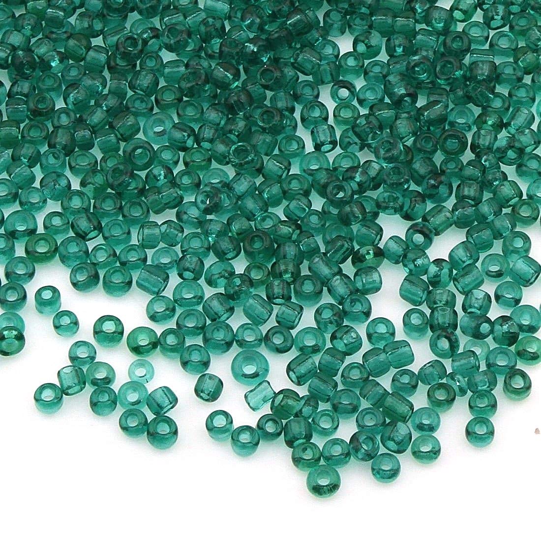 Pack of 3300 Glass Seed Beads 3 mm Transparent, 14 Colours, 8/0, Pony Beads, Clear Mini Round Beads, Seed Beads (Zircon Green)