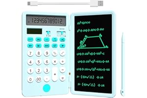 NEWYES Portable Calculator with Notepad, Basic Calculator with Writing Tablet,12 Digits Large Display Rechargeable Solar Power Desk Calculator for Office, School (Blue)
