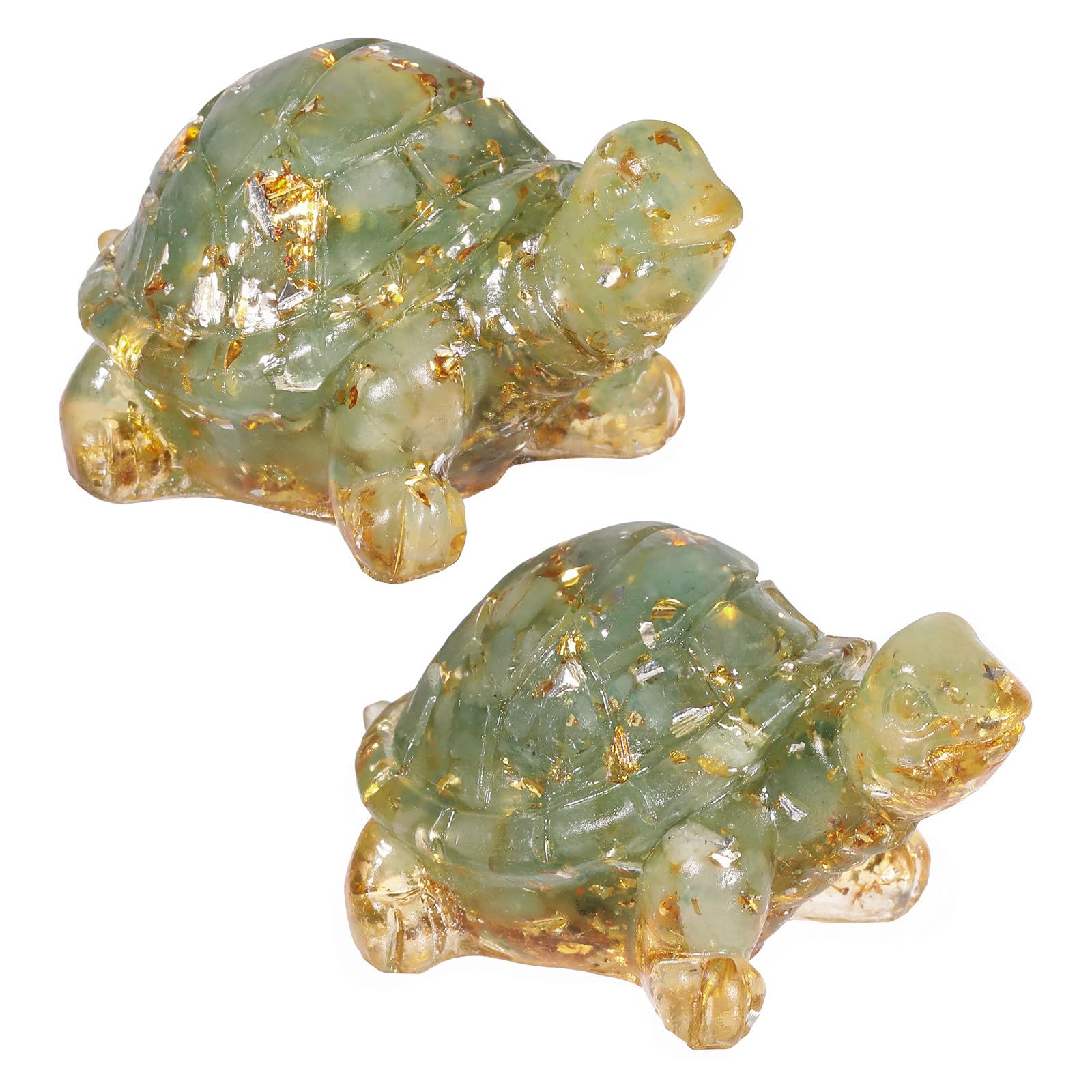 Nupuyai 2pcs Green Aventurine Crystal Stone Animal Turtle Statue Set, Healing Stone Figurine Resin Feng Shui Sculpture Ornament for Good Luck Wealth Home Office Decor