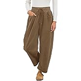 Tanst Sky Womens Corduroy Barrel Pants Wide Leg Drawstring Elastic Waist Baggy Ribbed Trouser with Pockets