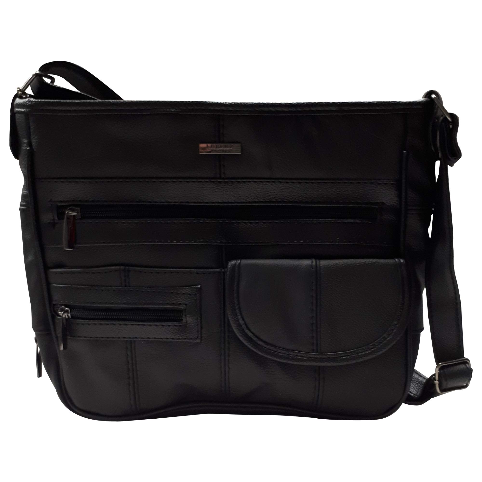 GENUINE LEATHER HANDBAG WITH ORGANISER (REF3771) (BLACK)(Size: Medium)