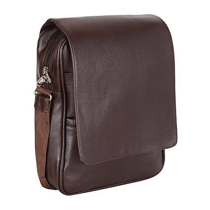Fabcorner 14inch Brown PU Leather Synthetic Messenger Sling Bag