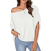 LYANER Women's Loose Off Shoulder Batwing Half Sleeve Casual Blouse Shirt Tunic Top Pure White XX-Large