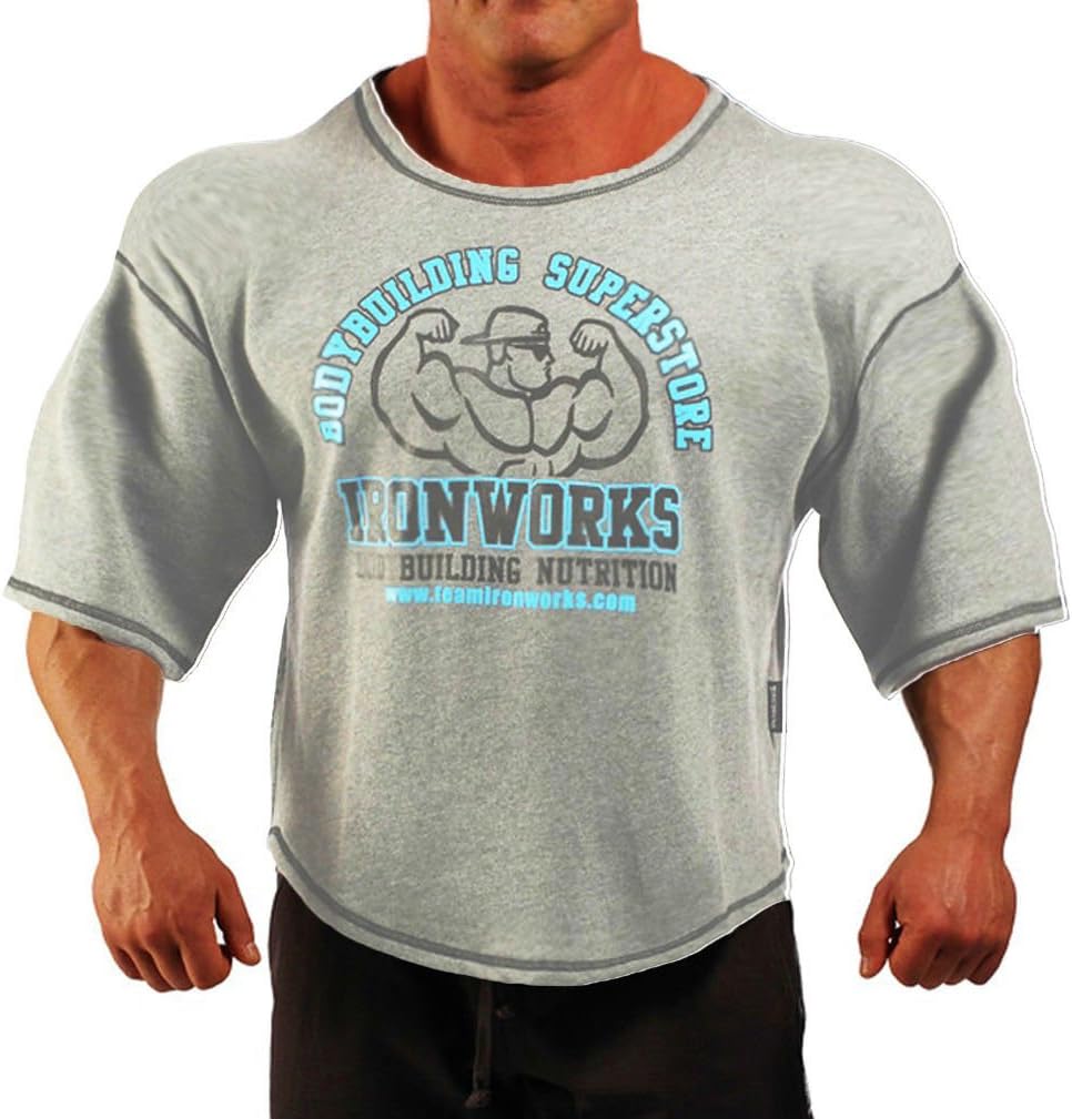 Team Ironworks Mens Gym Clothes Bodybuilding Workout Rag Top Grey