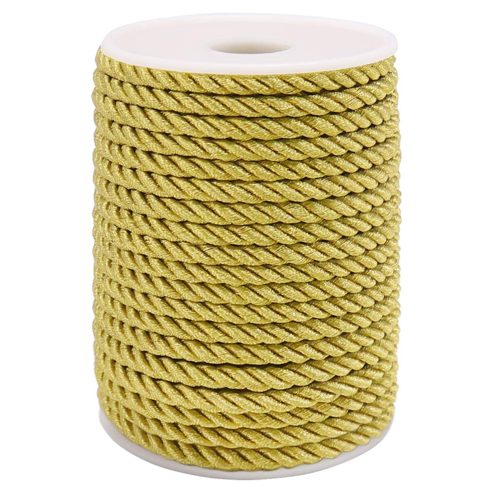 5mm Macrame Cord, 60 Feet Thick Twisted Cord Trim Rope for Curtain Tieback, Gift Bags Rope Handles, Handbags Handles and DIY Craft Making (Gold)