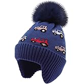 Kids Beanie with Ear Flaps for Boys Girls Pom Knit Hats Fleece Lining Winter Outdoor Skull Snow Ski Cap Age 2-10