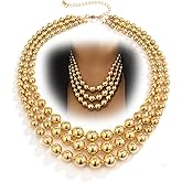 Twentylo Chunky Gold Bead Stackable Necklace for Women,Vintage Layered Big Round Beaded Statement Collar Necklaces,Formal Accessories Party Jewelry Gift